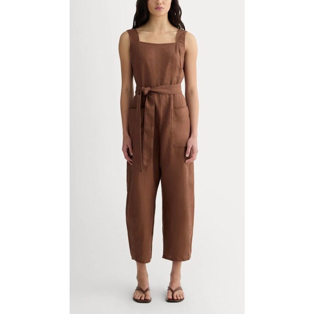 Everlane The Utility Linen Square-Neckline Overall Romper Jumpsuit Size 16 NWT - Picture 2 of 4